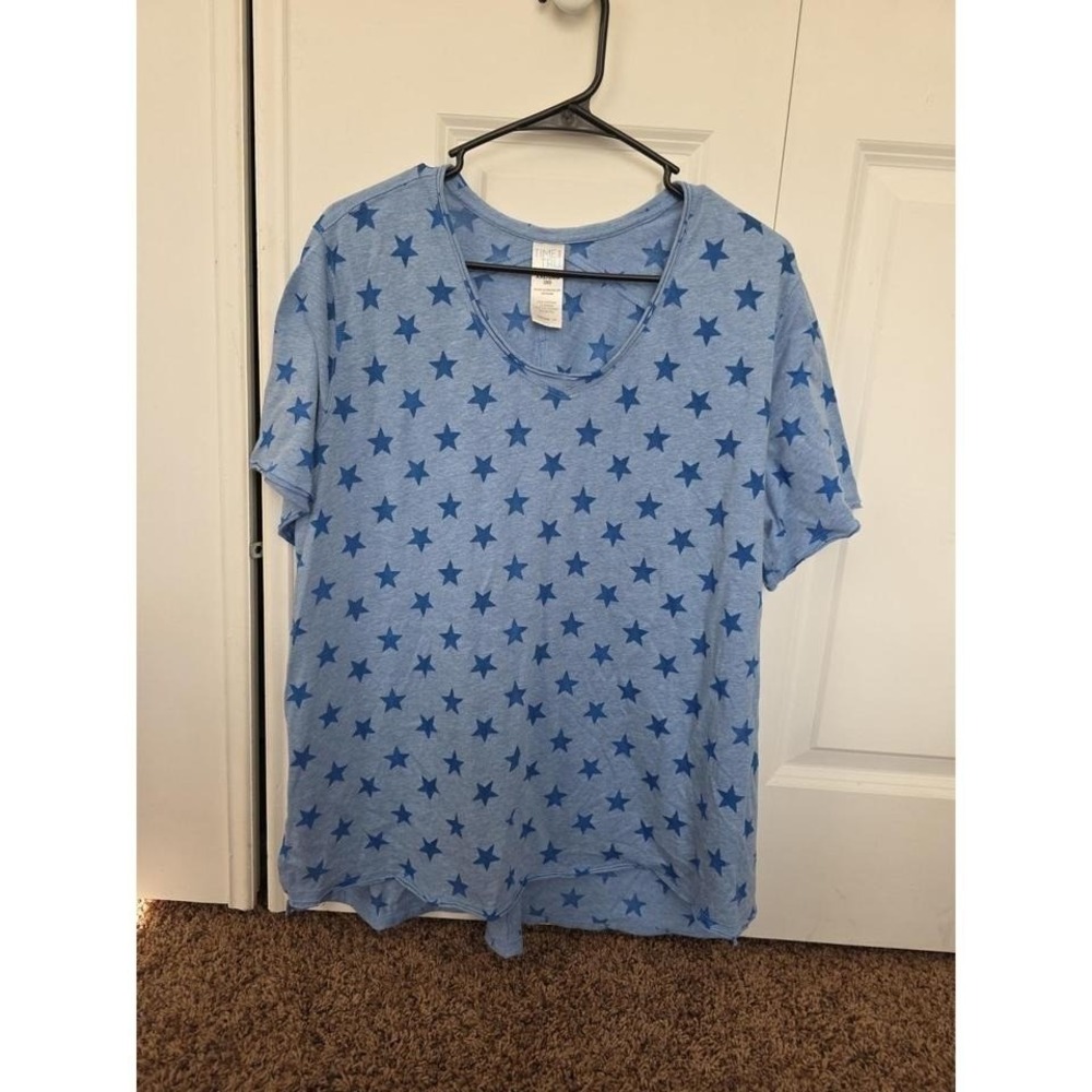 Time and Tru Womens Blue Star Print V-Neck Short Sleeve T-Shirt XXL 20